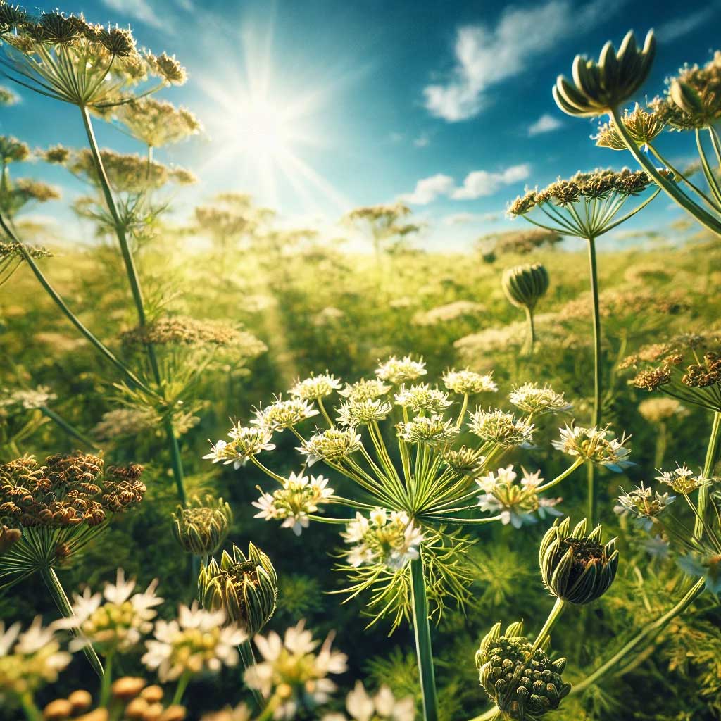 Biljka kima u cvatu na polju, prirodni saveznik za mršavljenje.